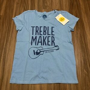NWT Life Is Good Girls/ boys Treble Maker Crusher Tee L Powder Blue